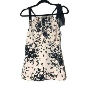 Daisy Fuentes Moda Womens Floral Halter Top Black Cream Chiffon Bow Blouse Small